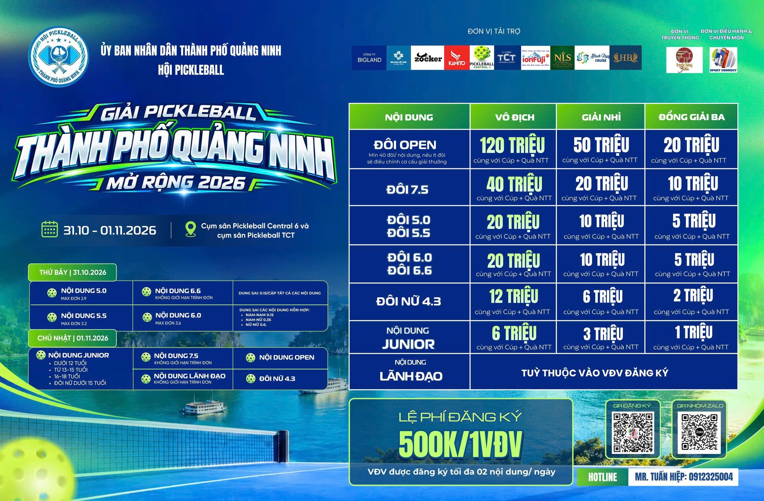 GIẢI PICKLEBALL THÀNH PHỐ QUẢNG NINH MỞ RỘNG 2026 - NỘI DUNG 5.5